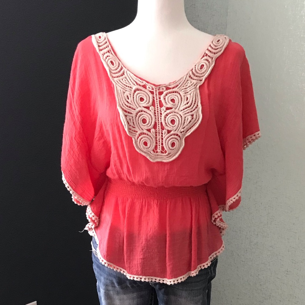Dark coral shirt with embroidery